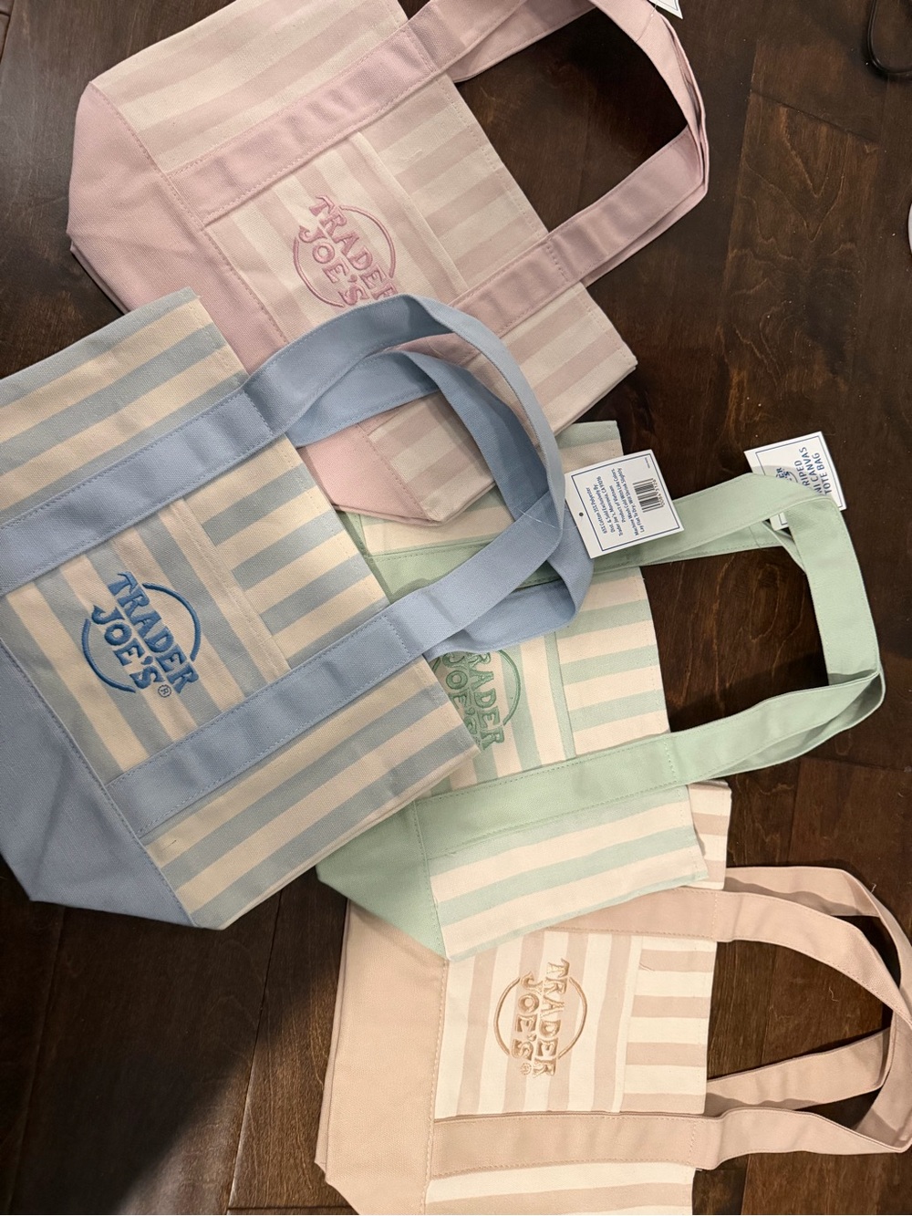 Trader Joe’s Pastel Stripe Tote Bag - Light Pink, Blue, Mint and NWT all 4 bags - Picture 2 of 4